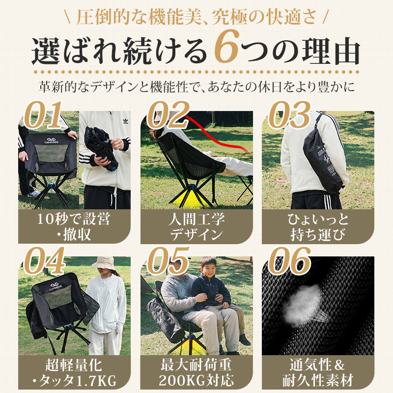 コンパクト折りたたみキャンプチェア 軽量ポータブルアウトドアチェア