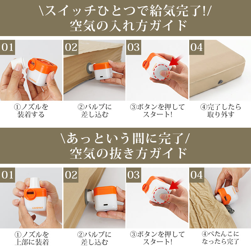 電動エアポンプ USB充電式 300L/分 超軽量 6ノズル LED搭載