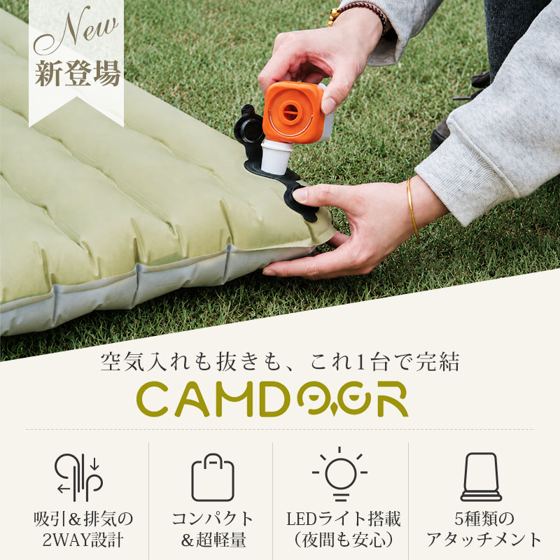 電動エアポンプ USB充電式 300L/分 超軽量 6ノズル LED搭載