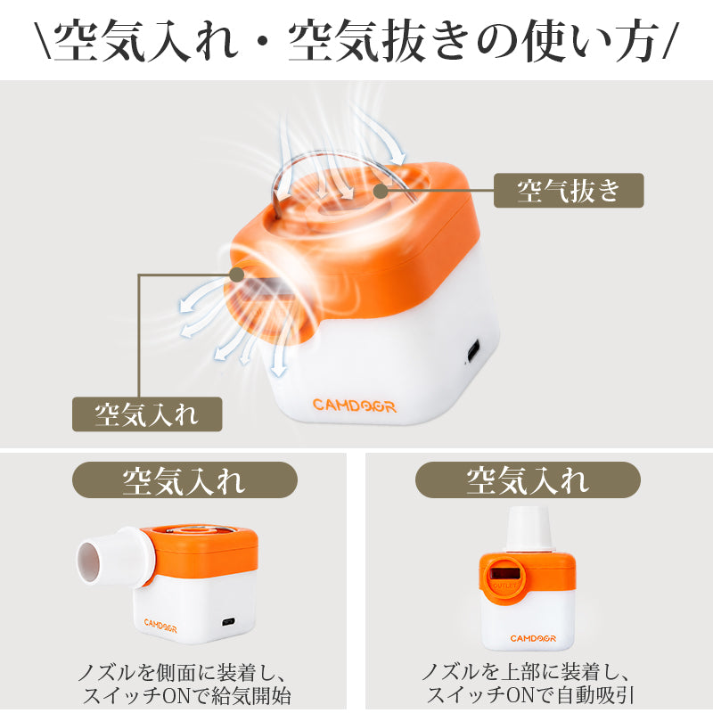 電動エアポンプ USB充電式 300L/分 超軽量 6ノズル LED搭載