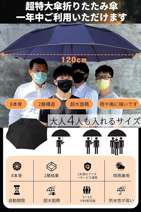 CAMDOOR 折りたたみ傘 大きい 折り畳み傘 自動開