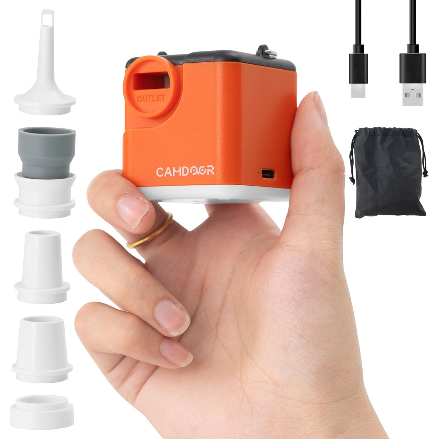 電動エアポンプ USB充電式 300L/分 超軽量 6ノズル LED搭載 | Camdoor