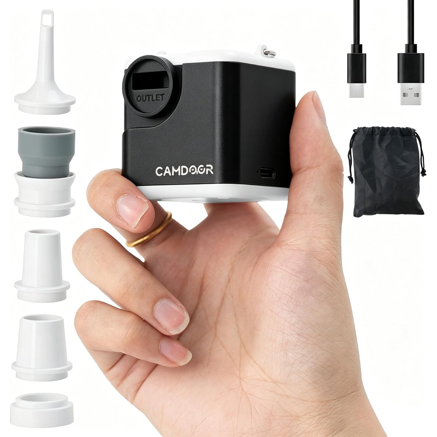 電動エアポンプ USB充電式 300L/分 超軽量 6ノズル LED搭載 | Camdoor