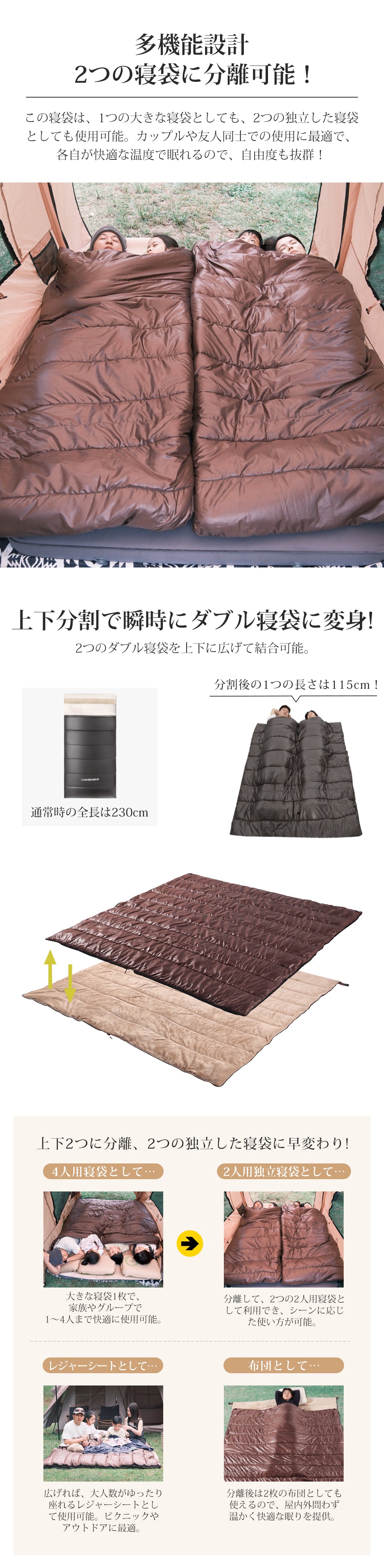 新発売寝袋, 4人用寝袋 | Camdoor
