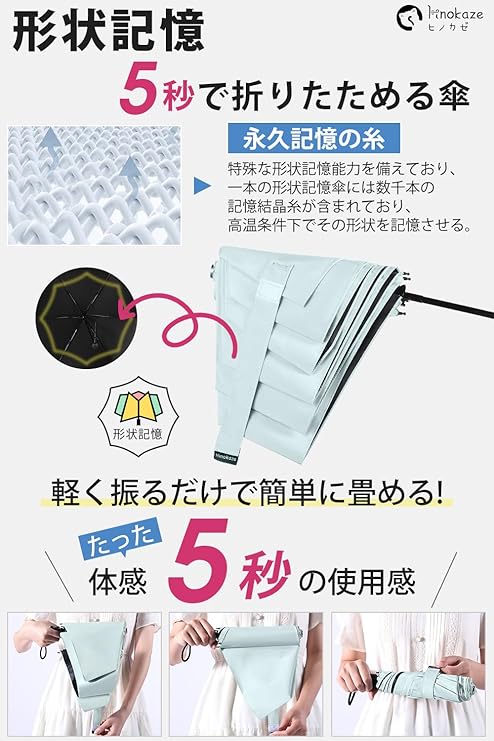 形状記憶 日傘 uvカット 100 遮光 折り畳み